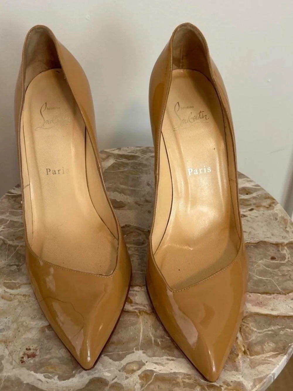 Christian Louboutin Blush Patent Leather Pointed-Toe Pumps